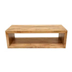 Tavolino da Caffè in Legno di Mango da 58 Pollici, Cubo Aperto, 1 Ripiano, Marrone Naturale