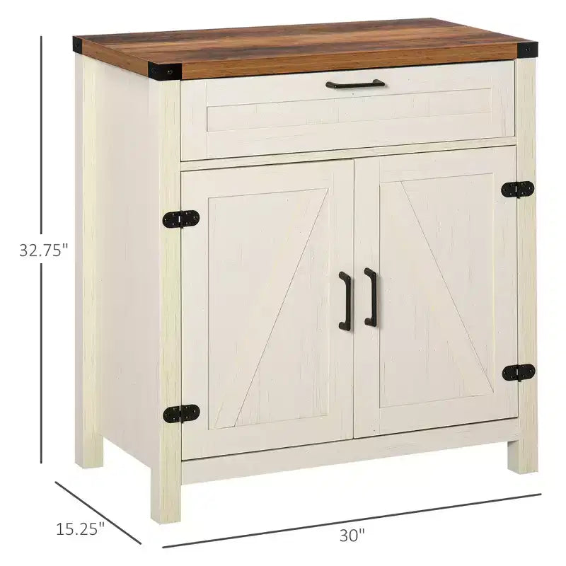 Madia moderna stile Farmhouse con contenitore, mobiletto a buffet con 2 ante scorrevoli stile fienile e cassetto per sala da pranzo