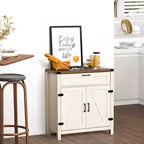 Madia moderna stile Farmhouse con contenitore, mobiletto a buffet con 2 ante scorrevoli stile fienile e cassetto per sala da pranzo