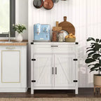 Madia moderna stile Farmhouse con contenitore, mobiletto a buffet con 2 ante scorrevoli stile fienile e cassetto per sala da pranzo