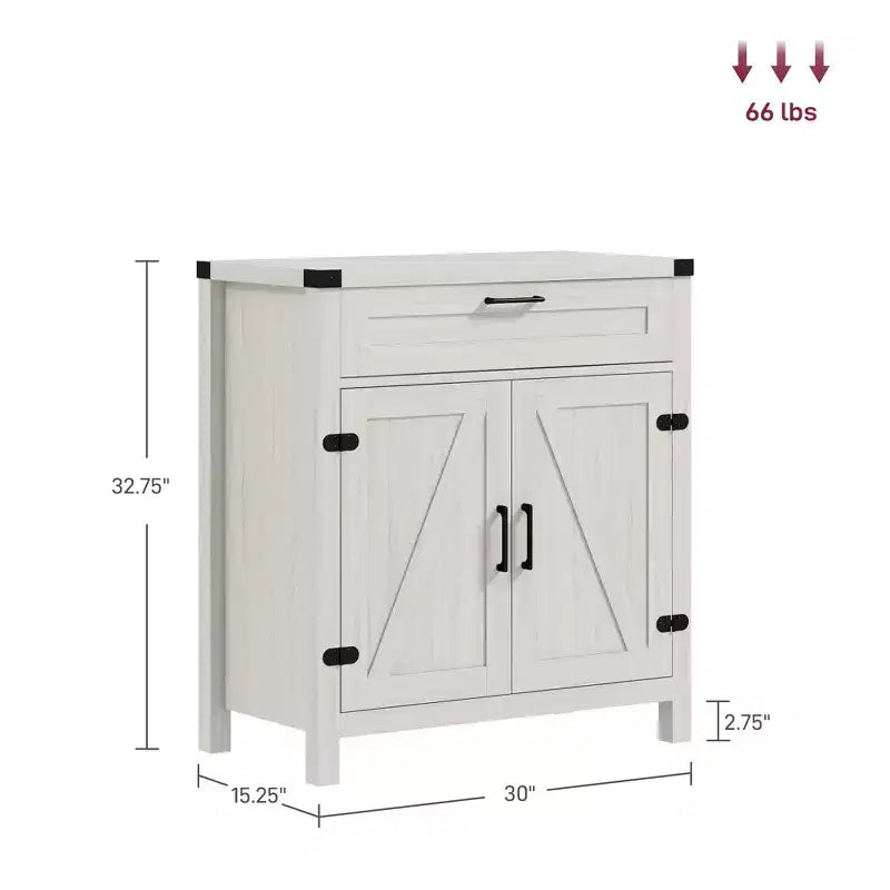 Madia moderna stile Farmhouse con contenitore, mobiletto a buffet con 2 ante scorrevoli stile fienile e cassetto per sala da pranzo