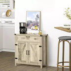 Madia moderna stile Farmhouse con contenitore, mobiletto a buffet con 2 ante scorrevoli stile fienile e cassetto per sala da pranzo