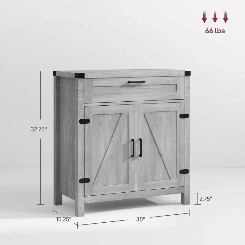 Madia moderna stile Farmhouse con contenitore, mobiletto a buffet con 2 ante scorrevoli stile fienile e cassetto per sala da pranzo