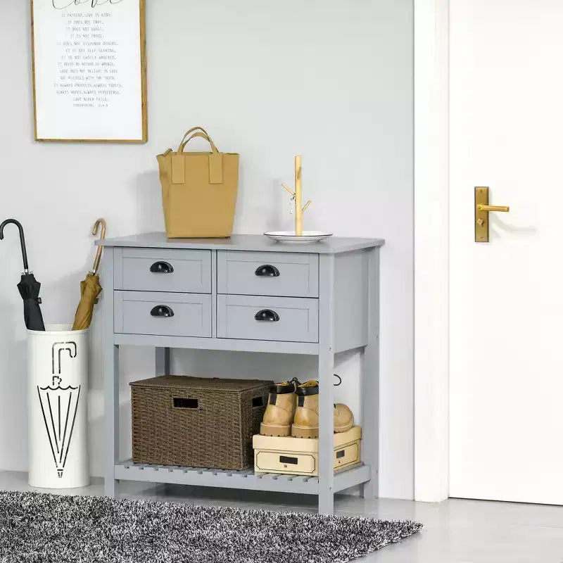 Mobile Bar Caffè, Credenza Madia, Mobile da Cucina con 4 Cassetti e Ripiano Inferiore a Doghe per Cucina, Soggiorno