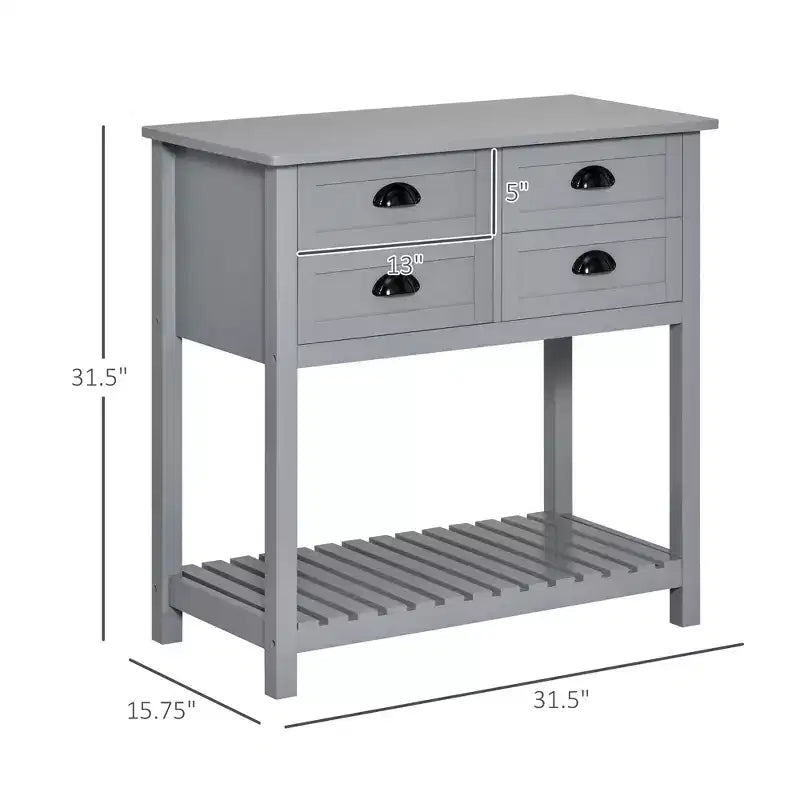 Mobile Bar Caffè, Credenza Madia, Mobile da Cucina con 4 Cassetti e Ripiano Inferiore a Doghe per Cucina, Soggiorno