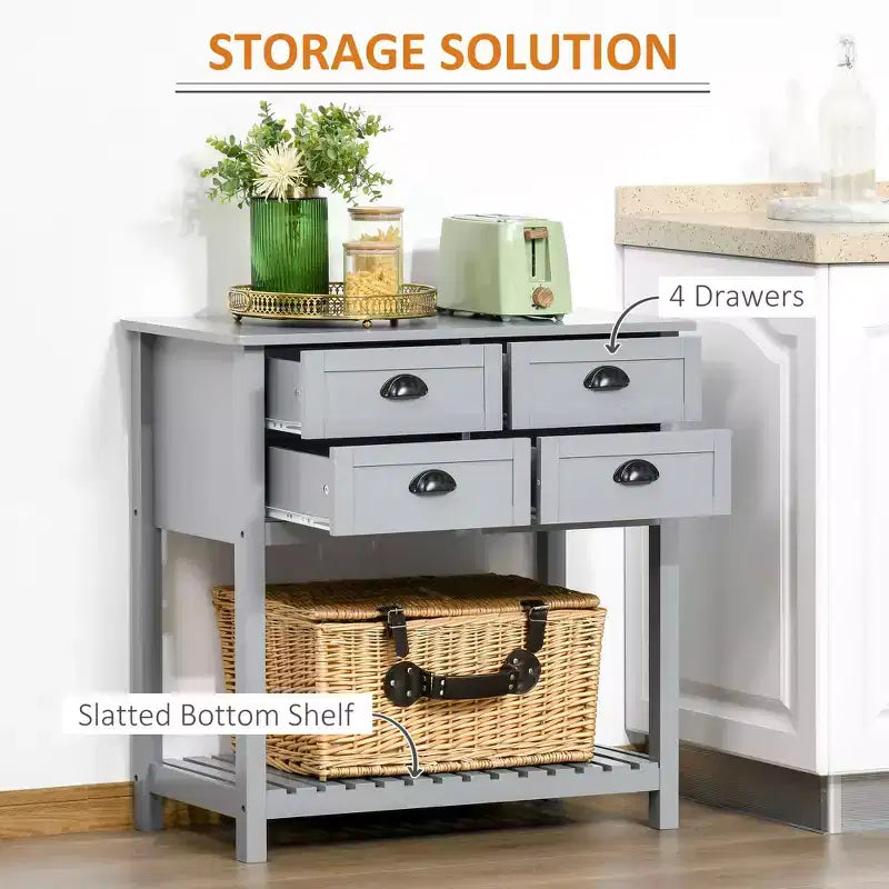 Mobile Bar Caffè, Credenza Madia, Mobile da Cucina con 4 Cassetti e Ripiano Inferiore a Doghe per Cucina, Soggiorno
