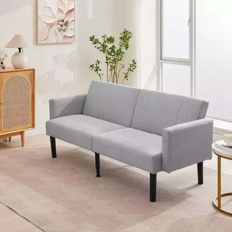 Divano letto futon convertibile da 75,5 pollici, divano a due posti in lino flanella con gambe in legno e schienale regolabile per soggiorno o piccoli spazi
