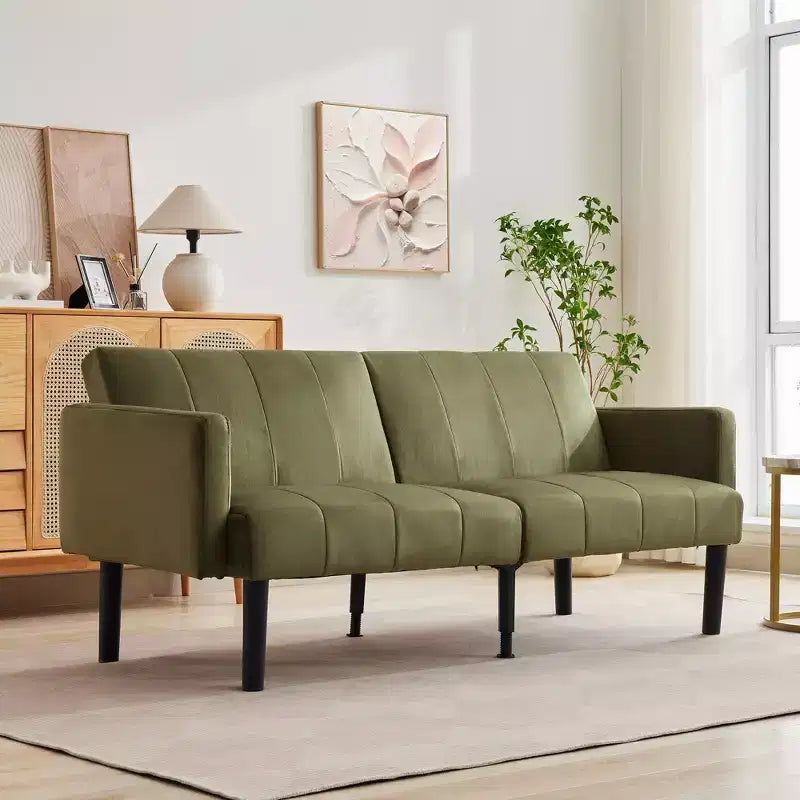 COZONY 75.5 Convertible Futon Sofa Bed, Linen Flannel Loveseat Couch with Wood Legs, Adjustable Folding Sleeper Sofa for Living Room, Small Space