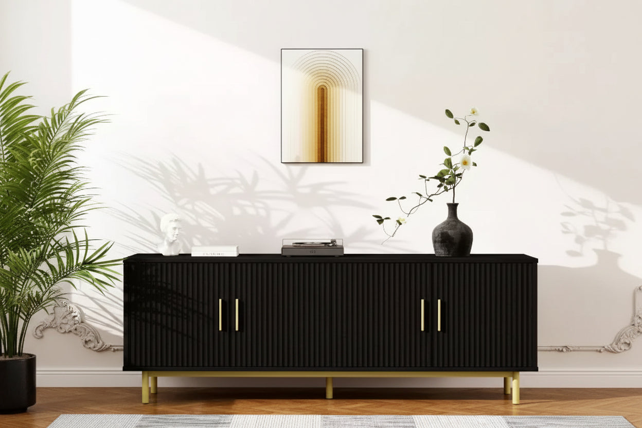 Dyonery 70 Fluted TV Stand with Storage for Living Room, Entertainment Center for TV Up to 80 Inch, Adjustable Shelf