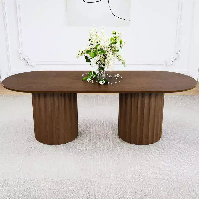 Tavolo da pranzo ovale nero cilindrico a doppia base da 86 pollici con 8 sedie da pranzo Adatto per sala da pranzo / soggiorno