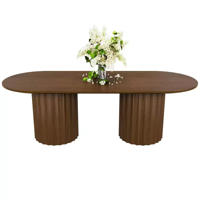 Tavolo da pranzo ovale nero cilindrico a doppia base da 86 pollici con 8 sedie da pranzo Adatto per sala da pranzo / soggiorno