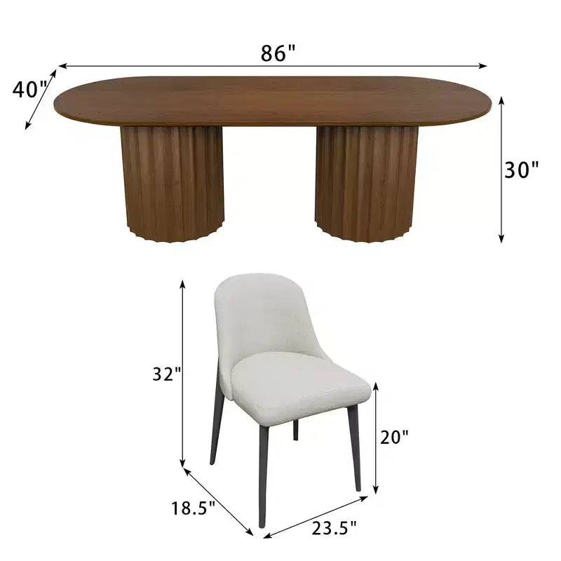 Tavolo da pranzo ovale nero cilindrico a doppia base da 86 pollici con 8 sedie da pranzo Adatto per sala da pranzo / soggiorno