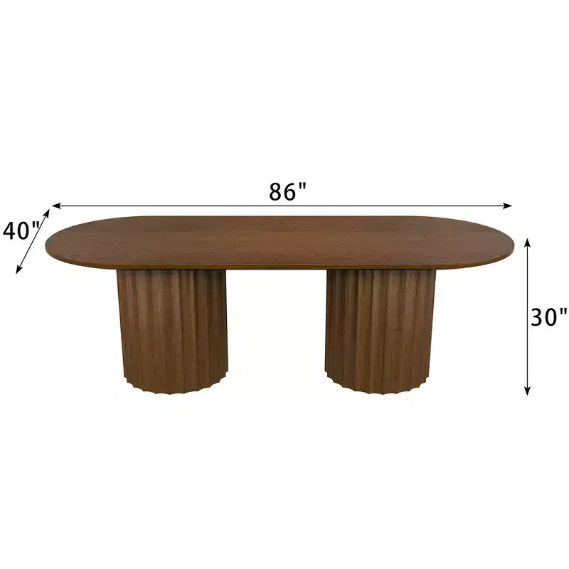 Tavolo da pranzo ovale nero cilindrico a doppia base da 86 pollici con 8 sedie da pranzo Adatto per sala da pranzo / soggiorno