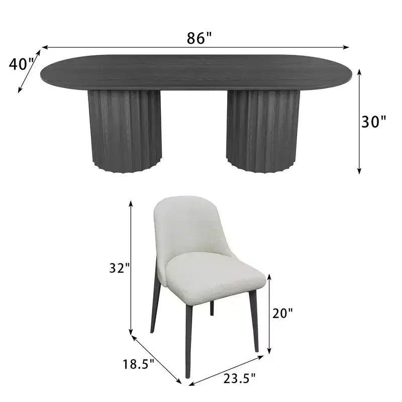 Tavolo da pranzo ovale nero cilindrico a doppia base da 86 pollici con 8 sedie da pranzo Adatto per sala da pranzo / soggiorno