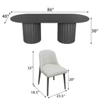 Tavolo da pranzo ovale nero cilindrico a doppia base da 86 pollici con 8 sedie da pranzo Adatto per sala da pranzo / soggiorno