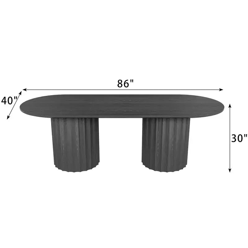 Tavolo da pranzo ovale nero cilindrico a doppia base da 86 pollici con 8 sedie da pranzo Adatto per sala da pranzo / soggiorno