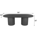 Tavolo da pranzo ovale nero cilindrico a doppia base da 86 pollici con 8 sedie da pranzo Adatto per sala da pranzo / soggiorno