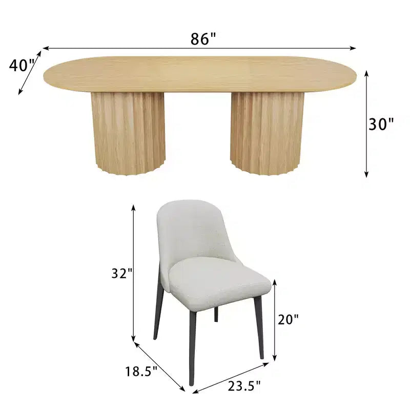 Tavolo da pranzo ovale nero cilindrico a doppia base da 86 pollici con 8 sedie da pranzo Adatto per sala da pranzo / soggiorno