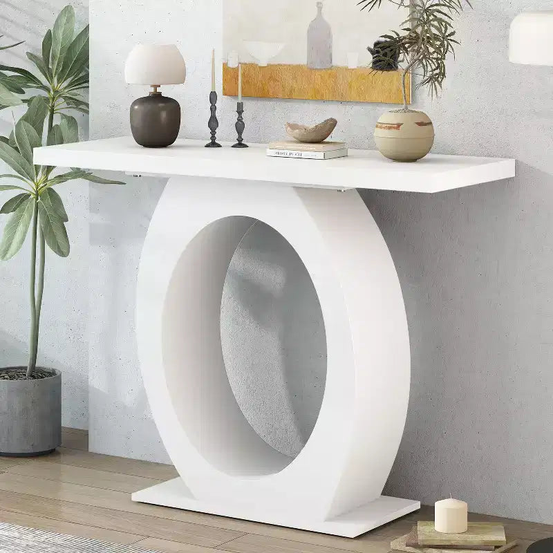 Consolle Elegante con Base a Forma di Uovo, Tavolo da Ingresso con Piano Resistente e Spesso, Tavolino d'Appoggio per Ingresso, Soggiorno