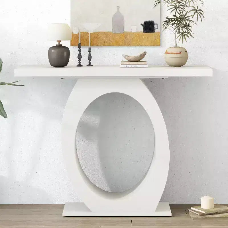 Consolle Elegante con Base a Forma di Uovo, Tavolo da Ingresso con Piano Resistente e Spesso, Tavolino d'Appoggio per Ingresso, Soggiorno