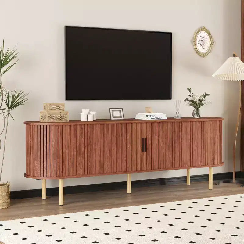 Mobile TV con contenitore, mobile multimediale in rovere, centro d'intrattenimento contemporaneo, adatto a soggiorni, camere da letto e corridoi.