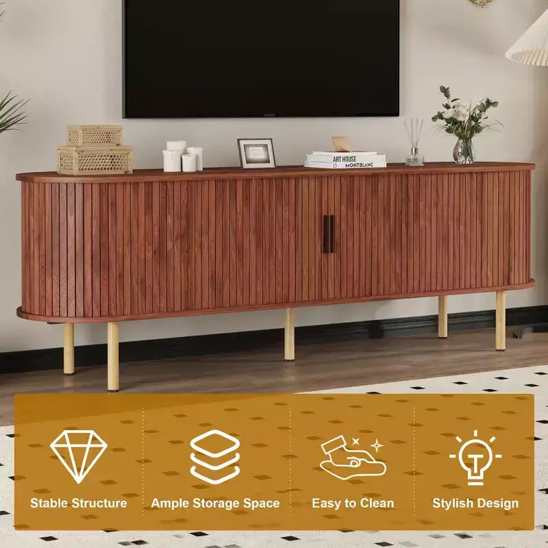 Mobile TV con contenitore, mobile multimediale in rovere, centro d'intrattenimento contemporaneo, adatto a soggiorni, camere da letto e corridoi.