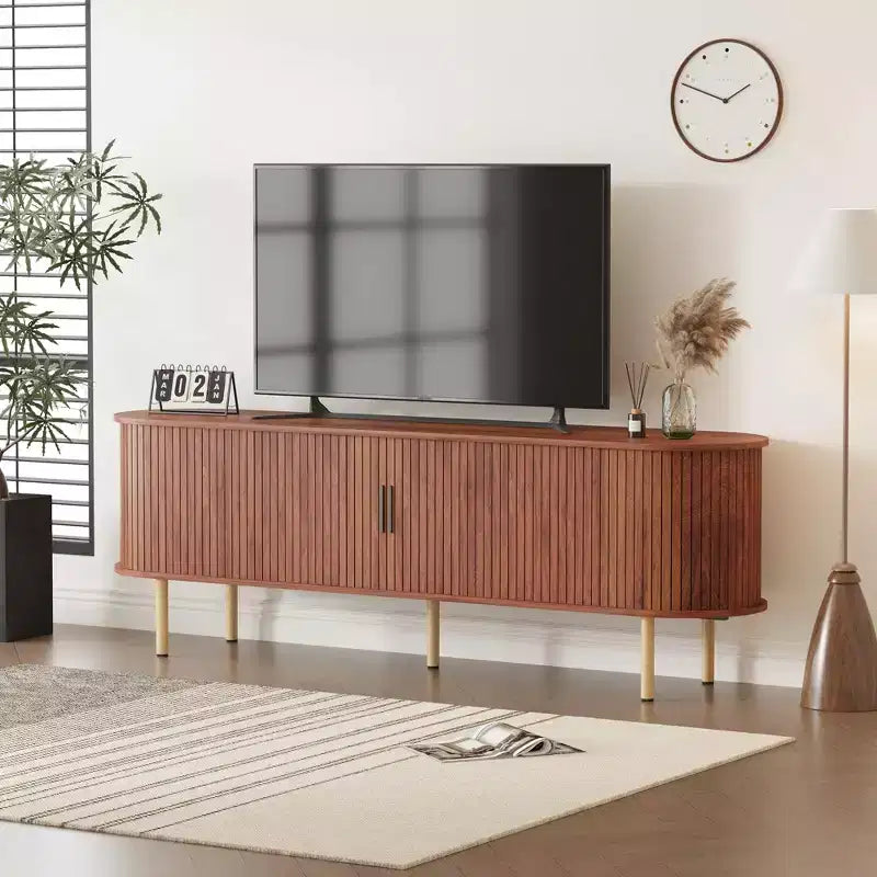 Mobile TV con contenitore, mobile multimediale in rovere, centro d'intrattenimento contemporaneo, adatto a soggiorni, camere da letto e corridoi.