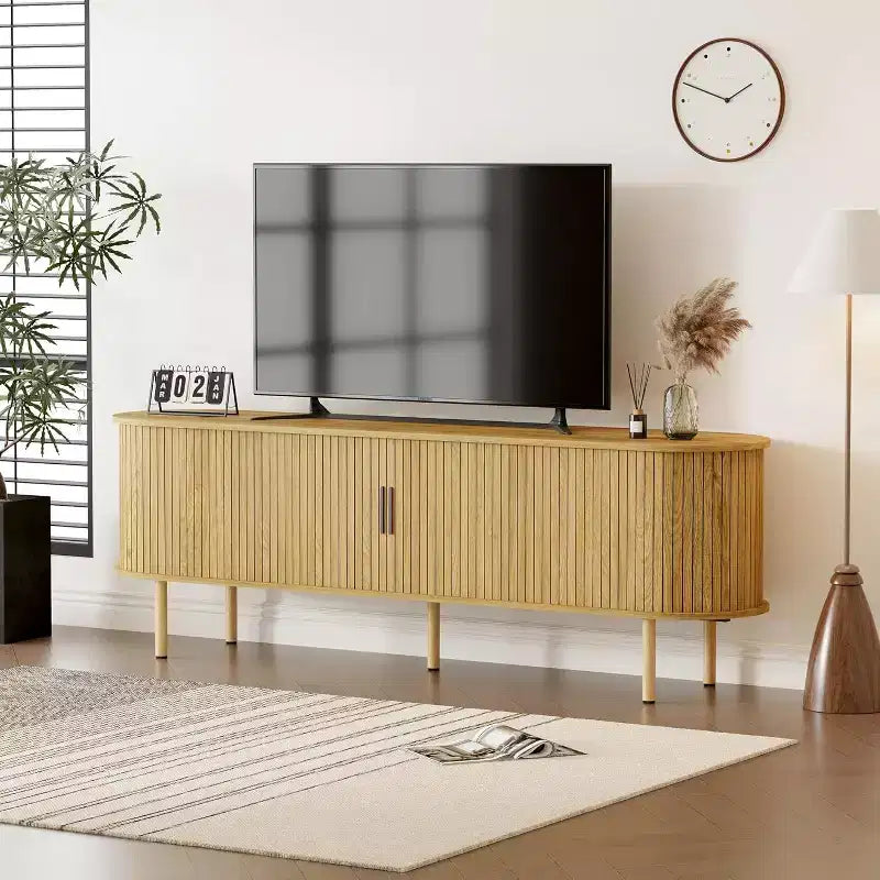 Mobile TV con contenitore, mobile multimediale in rovere, centro d'intrattenimento contemporaneo, adatto a soggiorni, camere da letto e corridoi.