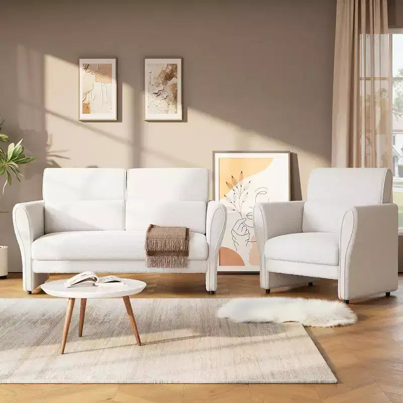 Poltroncina Moderna con Braccioli, Divanetto Moderno in Bouclé, Cuscini Lombari Rimovibili, Facile Montaggio, per Soggiorno, Camera da Letto