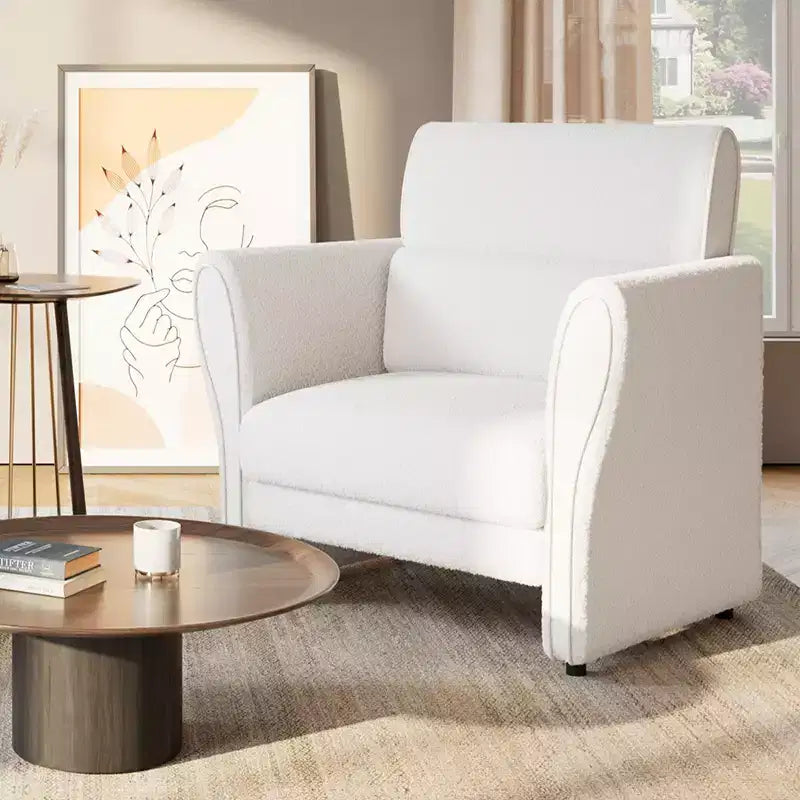 Poltroncina Moderna con Braccioli, Divanetto Moderno in Bouclé, Cuscini Lombari Rimovibili, Facile Montaggio, per Soggiorno, Camera da Letto