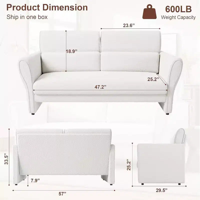 Poltroncina Moderna con Braccioli, Divanetto Moderno in Bouclé, Cuscini Lombari Rimovibili, Facile Montaggio, per Soggiorno, Camera da Letto