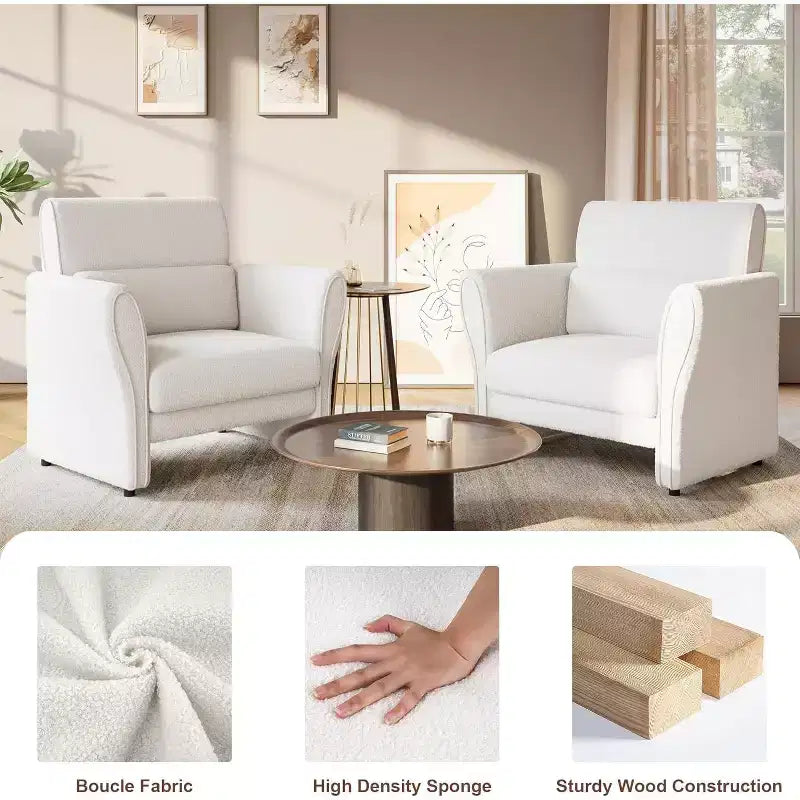 Poltroncina Moderna con Braccioli, Divanetto Moderno in Bouclé, Cuscini Lombari Rimovibili, Facile Montaggio, per Soggiorno, Camera da Letto