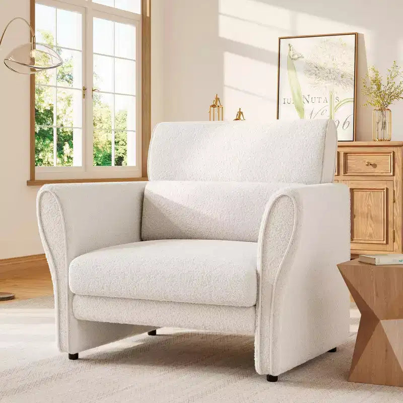 Poltroncina Moderna con Braccioli, Divanetto Moderno in Bouclé, Cuscini Lombari Rimovibili, Facile Montaggio, per Soggiorno, Camera da Letto