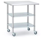 Stainless Steel Workbench, 24*30 Commercial Kitchen Workbench with 4 Universal Wheels and Adjustable Base, Suitable for Restaurants, Garage, Outdoor