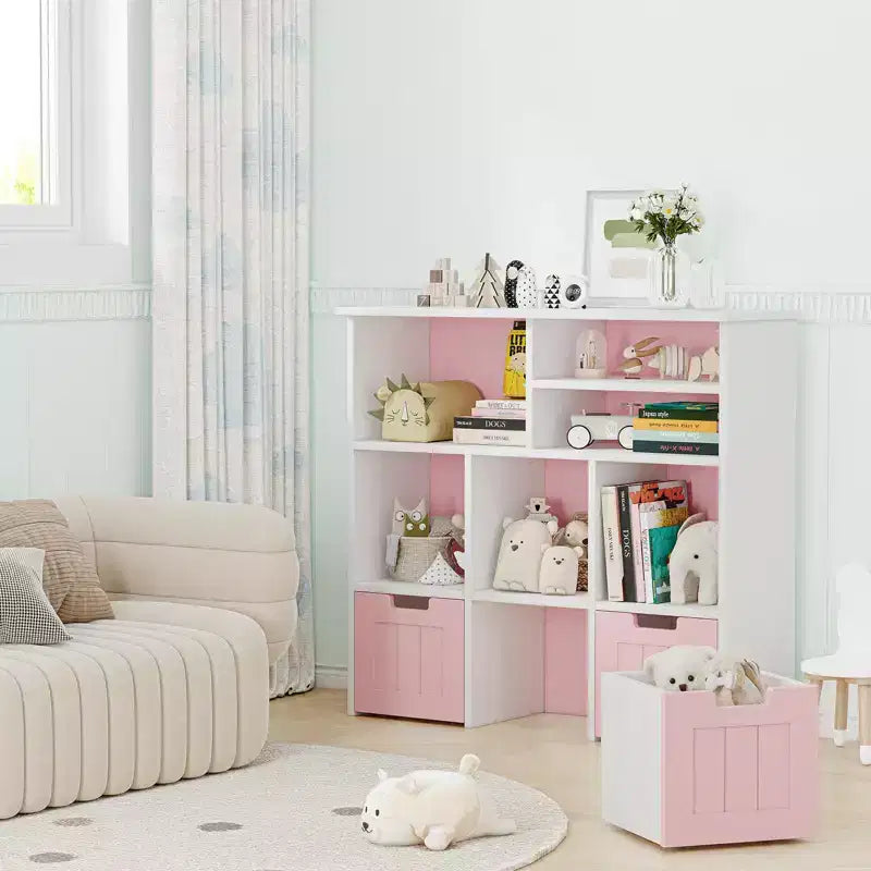 Mobile Armadio Organizzatore per Bambini, Libreria per Bambini con 3 Cassetti Mobili, Contenitore Giocattoli per Bambini per Sala Giochi Asilo Camera da Letto, Rosa