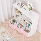 Mobile Armadio Organizzatore per Bambini, Libreria per Bambini con 3 Cassetti Mobili, Contenitore Giocattoli per Bambini per Sala Giochi Asilo Camera da Letto, Rosa