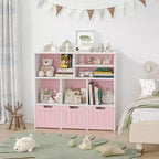 Mobile Armadio Organizzatore per Bambini, Libreria per Bambini con 3 Cassetti Mobili, Contenitore Giocattoli per Bambini per Sala Giochi Asilo Camera da Letto, Rosa