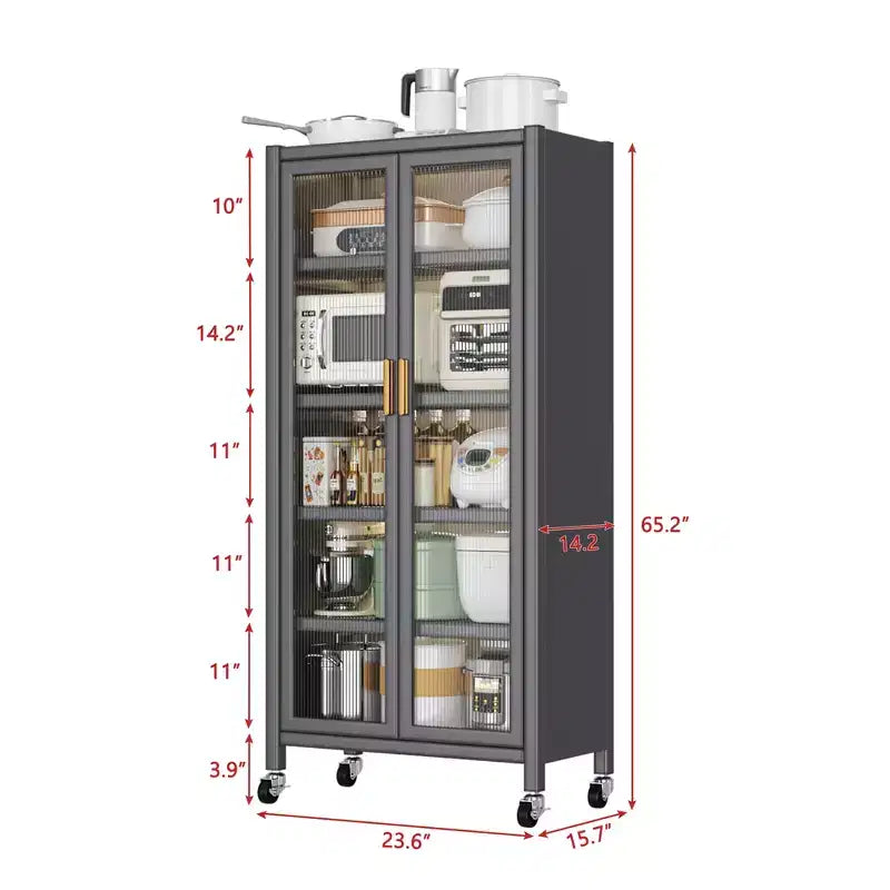 Mobile Dispensa Cucina, Dispensa Indipendente con Ruote in Lega, Armadietto Dispensa per Alimenti con Capacità di Carico Grigio Taglia Unica