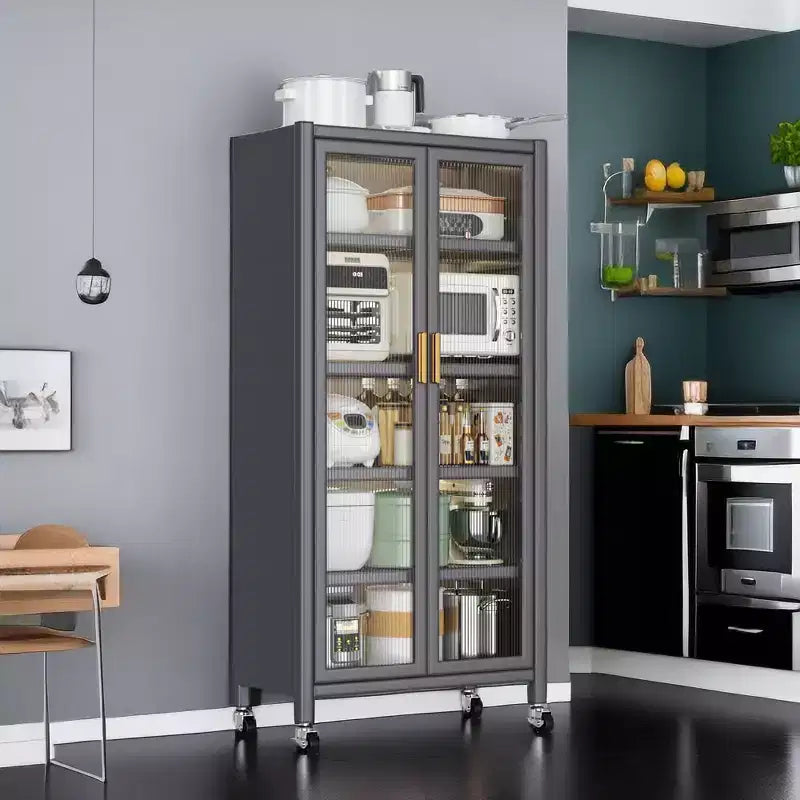 Mobile Dispensa Cucina, Dispensa Indipendente con Ruote in Lega, Armadietto Dispensa per Alimenti con Capacità di Carico Grigio Taglia Unica