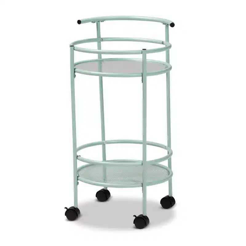 Newell Metal 2 Tier Kitchen Cart Mint Green/Black - Baxton Studio: Glass Shelves, Mobile, Mid-Century Design, 30 Day Warranty