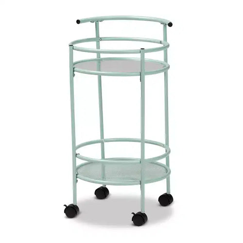 Newell Metal 2 Tier Kitchen Cart Mint Green/Black - Baxton Studio: Glass Shelves, Mobile, Mid-Century Design, 30 Day Warranty