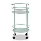 Carrello da Cucina in Metallo a 2 Livelli con Ripiani in Vetro, Verde Menta, Stile Mid-Century