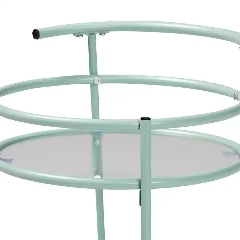 Carrello da Cucina in Metallo a 2 Livelli con Ripiani in Vetro, Verde Menta, Stile Mid-Century
