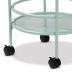 Carrello da Cucina in Metallo a 2 Livelli con Ripiani in Vetro, Verde Menta, Stile Mid-Century