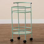 Carrello da Cucina in Metallo a 2 Livelli con Ripiani in Vetro, Verde Menta, Stile Mid-Century