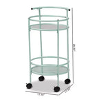 Carrello da Cucina in Metallo a 2 Livelli con Ripiani in Vetro, Verde Menta, Stile Mid-Century