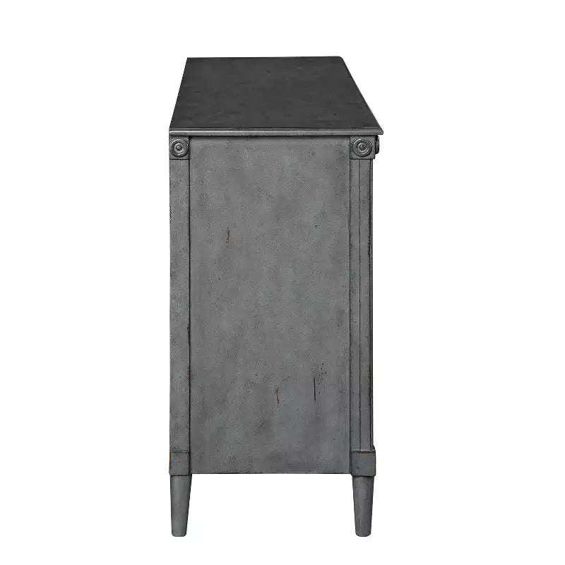 Cassettiera a 6 cassetti grigio antico con gambe affusolate e maniglie ad anello