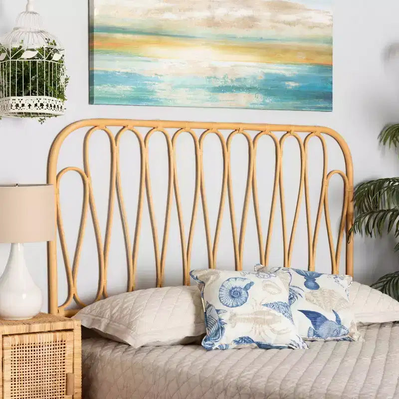 Testata a muro Queen Size in rattan Carrick, marrone naturale - Non è necessaria la base del letto