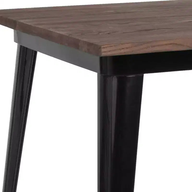 Tavolo quadrato moderno in metallo da 80 cm con piano in legno rustico per interni
