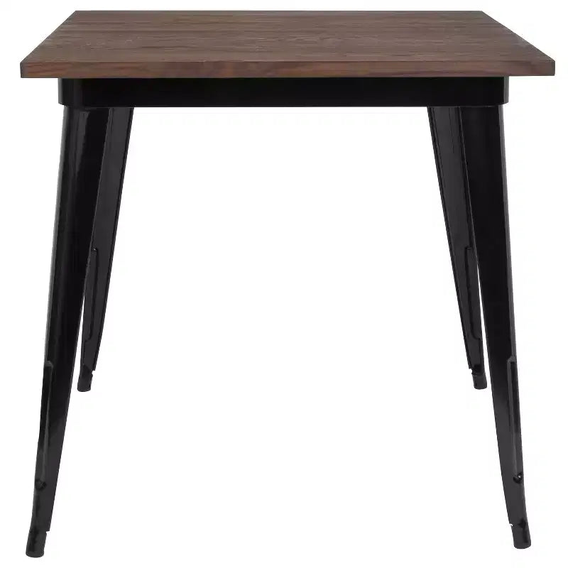Tavolo quadrato moderno in metallo da 80 cm con piano in legno rustico per interni